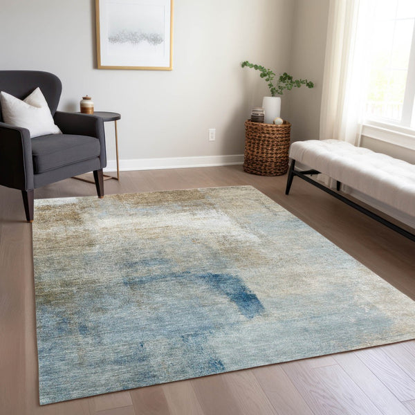 Homeroots 3' Abstract Brown Beige And Ivory Washable Area Rug For Indoor And Outdoor Spaces, Durable Style 3' X 5' Polyester 586954