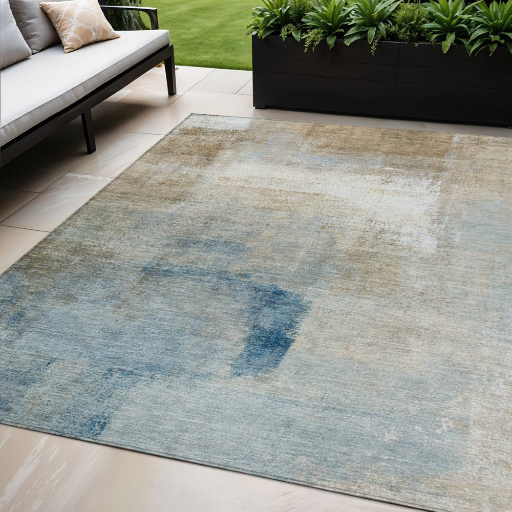 HomeRoots 5' Modern Abstract Taupe Beige and Ivory Washable Area Rug for Stylish Indoor and Outdoor Spaces 5' X 8' 586955