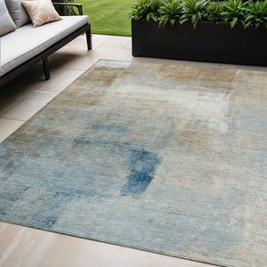 Homeroots 3' Abstract Brown Beige And Ivory Washable Area Rug For Indoor And Outdoor Spaces, Durable Style 5' X 8' Polyester 586955