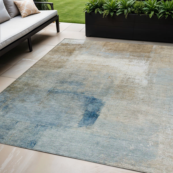 Homeroots 3' Abstract Brown Beige And Ivory Washable Area Rug For Indoor And Outdoor Spaces, Durable Style 5' X 8' Polyester 586955