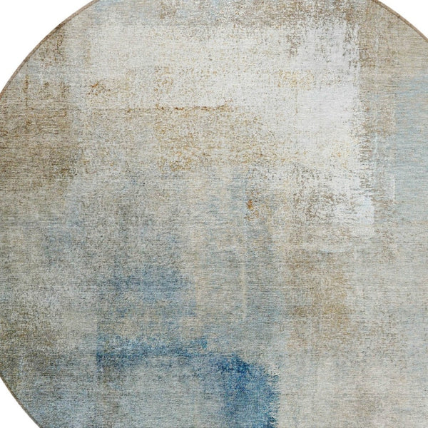 HomeRoots 5' Modern Abstract Taupe Beige and Ivory Washable Area Rug for Stylish Indoor and Outdoor Spaces 8' Round 586956