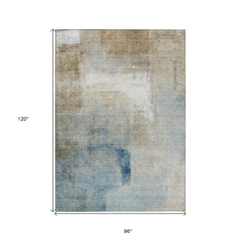 Homeroots 3' Abstract Brown Beige And Ivory Washable Area Rug For Indoor And Outdoor Spaces, Durable Style 8' X 10' Polyester 586957