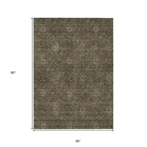 Homeroots 3' Brown And Beige Floral Washable Area Rug – Perfect For Indoor And Outdoor Spaces, Durable Design 5' X 8' Polyester 586961