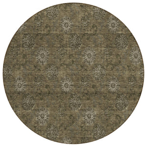HomeRoots 5' Brown and Beige Floral Area Rug – Durable, Washable Design for Indoor and Outdoor Spaces 8' Round 586962