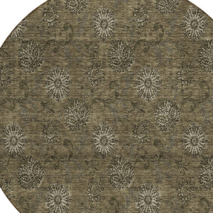 Homeroots 3' Brown And Beige Floral Washable Area Rug – Perfect For Indoor And Outdoor Spaces, Durable Design 8' Round Polyester 586962