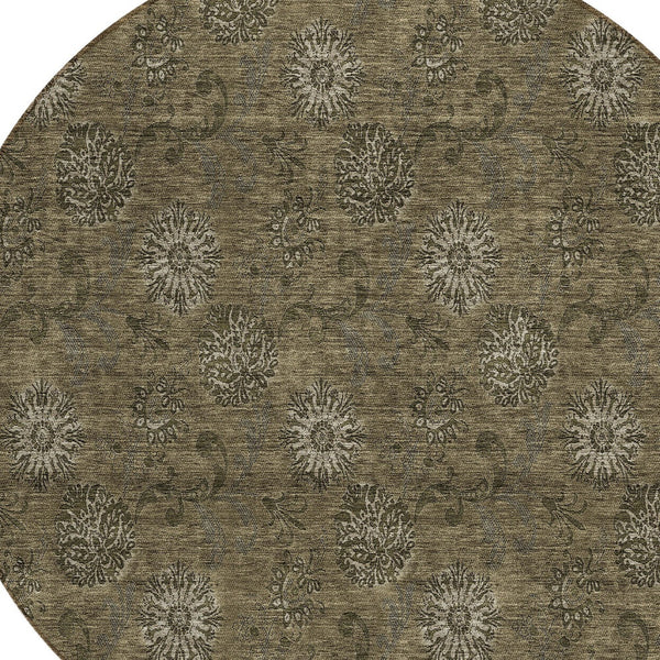 Homeroots 3' Brown And Beige Floral Washable Area Rug – Perfect For Indoor And Outdoor Spaces, Durable Design 8' Round Polyester 586962
