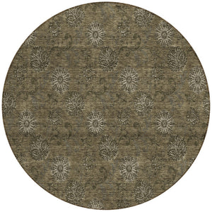 Homeroots 3' Brown And Beige Floral Washable Area Rug – Perfect For Indoor And Outdoor Spaces, Durable Design 8' Round Polyester 586962