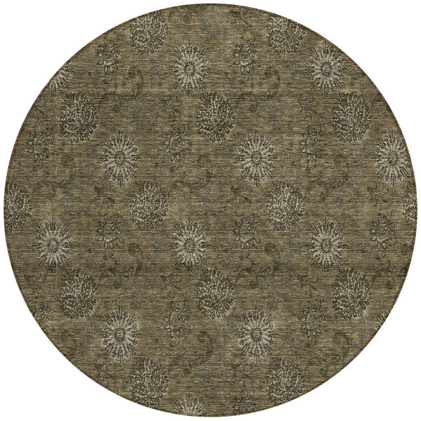 Homeroots 3' Brown And Beige Floral Washable Area Rug – Perfect For Indoor And Outdoor Spaces, Durable Design 8' Round Polyester 586962