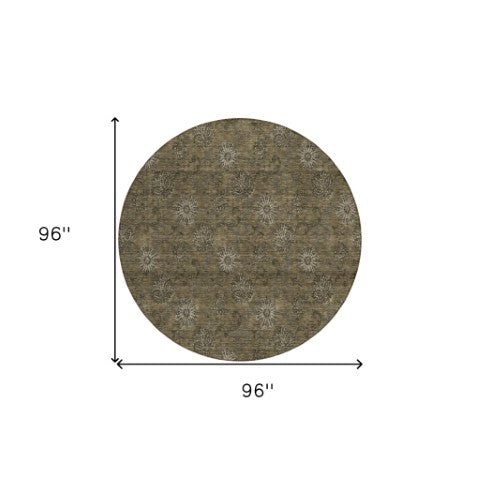 Homeroots 3' Brown And Beige Floral Washable Area Rug – Perfect For Indoor And Outdoor Spaces, Durable Design 8' Round Polyester 586962