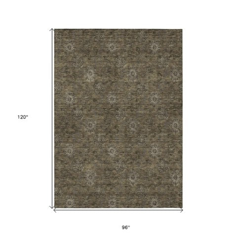 Homeroots 3' Brown And Beige Floral Washable Area Rug – Perfect For Indoor And Outdoor Spaces, Durable Design 8' X 10' Polyester 586963