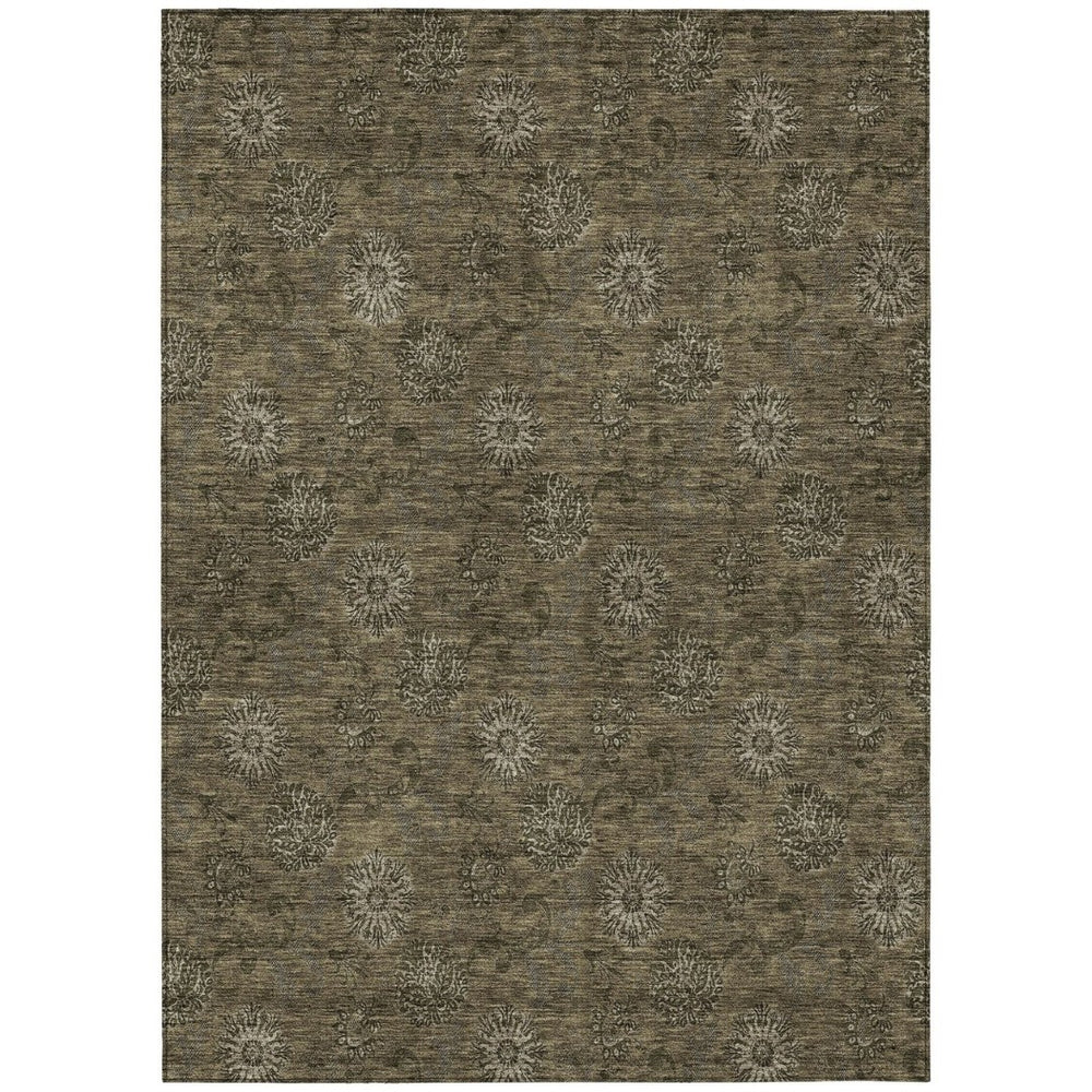 HomeRoots 5' Brown and Beige Floral Area Rug – Durable, Washable Design for Indoor and Outdoor Spaces 8' X 10' 586963