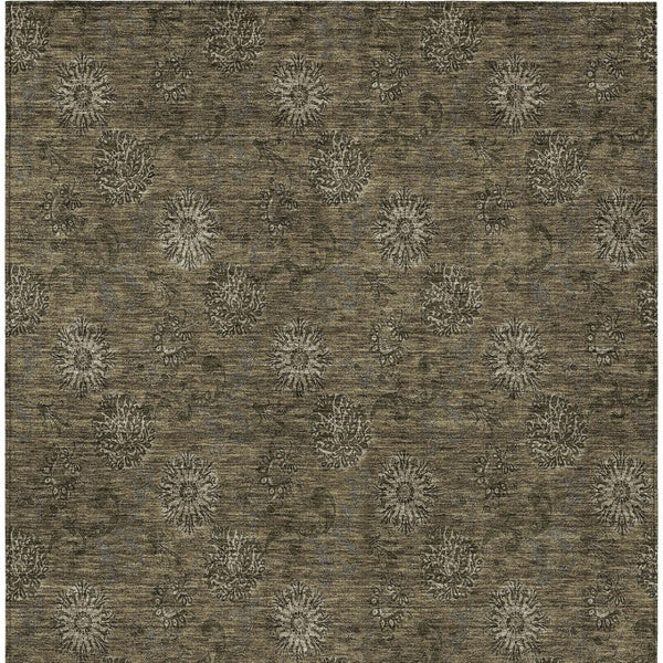 Homeroots 3' Brown And Beige Floral Washable Area Rug – Perfect For Indoor And Outdoor Spaces, Durable Design 8' X 10' Polyester 586963