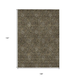 Homeroots 3' Brown And Beige Floral Washable Area Rug – Perfect For Indoor And Outdoor Spaces, Durable Design 9' X 12' Polyester 586964