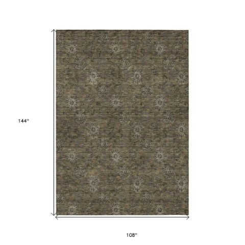 Homeroots 3' Brown And Beige Floral Washable Area Rug – Perfect For Indoor And Outdoor Spaces, Durable Design 9' X 12' Polyester 586964