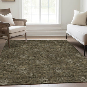 Homeroots 3' Brown And Beige Floral Washable Area Rug – Perfect For Indoor And Outdoor Spaces, Durable Design 9' X 12' Polyester 586964