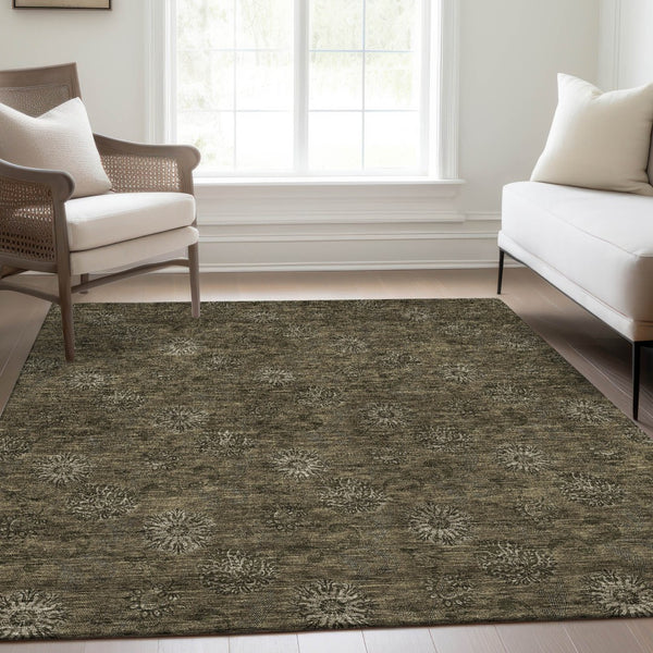 Homeroots 3' Brown And Beige Floral Washable Area Rug – Perfect For Indoor And Outdoor Spaces, Durable Design 9' X 12' Polyester 586964
