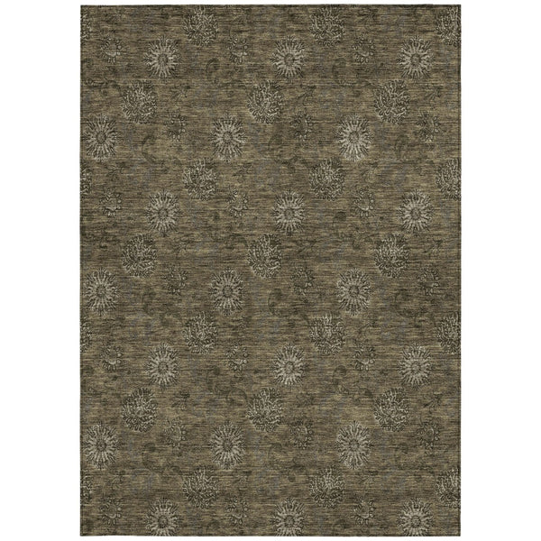 Homeroots 3' Brown And Beige Floral Washable Area Rug – Perfect For Indoor And Outdoor Spaces, Durable Design 10' X 14' Polyester 586965
