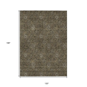 Homeroots 3' Brown And Beige Floral Washable Area Rug – Perfect For Indoor And Outdoor Spaces, Durable Design 10' X 14' Polyester 586965