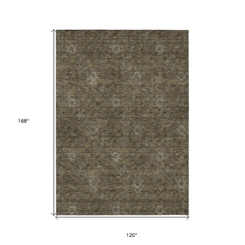 Homeroots 3' Brown And Beige Floral Washable Area Rug – Perfect For Indoor And Outdoor Spaces, Durable Design 10' X 14' Polyester 586965