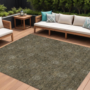 Homeroots 3' Brown And Beige Floral Washable Area Rug – Perfect For Indoor And Outdoor Spaces, Durable Design 10' X 14' Polyester 586965