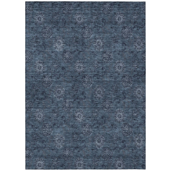 HomeRoots 5' Stylish Blue and Navy Floral Washable Area Rug for Indoor and Outdoor Spaces – Durable & Versatile 8' X 10' 586969