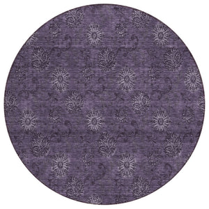 HomeRoots 5' Eggplant Floral Area Rug - Durable, Machine-Washable Design for Indoor & Outdoor Spaces 8' Round 586974