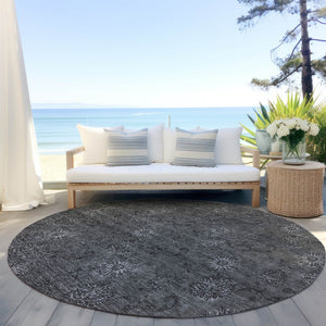 Homeroots 3' Brown And Beige Floral Washable Area Rug – Perfect For Indoor And Outdoor Spaces, Durable Design 8' Round Polyester 586980