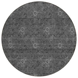 HomeRoots 5' Gray and Charcoal Floral Indoor Outdoor Area Rug - Stylish, Durable, and Machine Washable Design 8' Round 586980