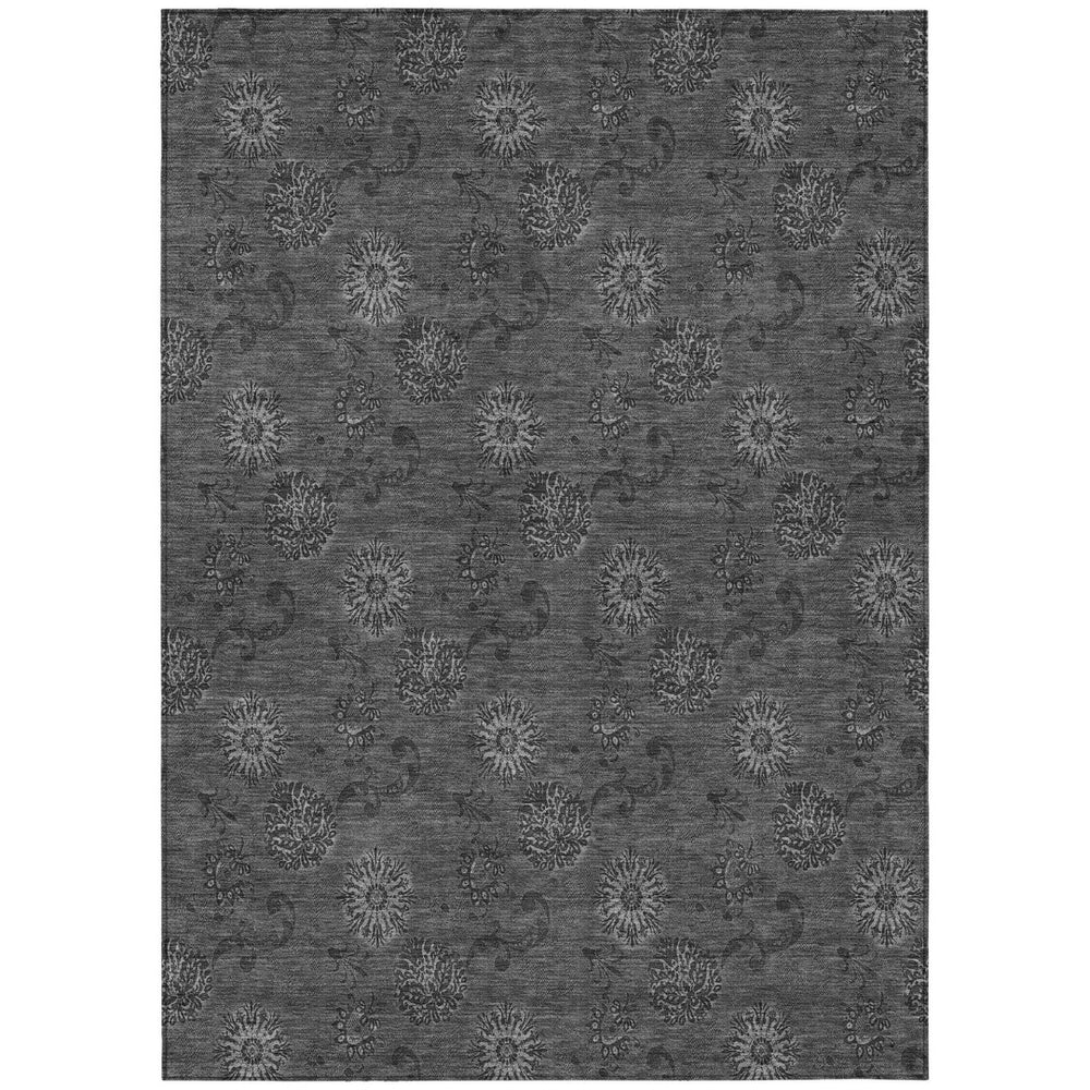 HomeRoots 9' Gray and Charcoal Floral Washable Area Rug – Timeless Style for Indoor and Outdoor Spaces 9' X 12' 586982