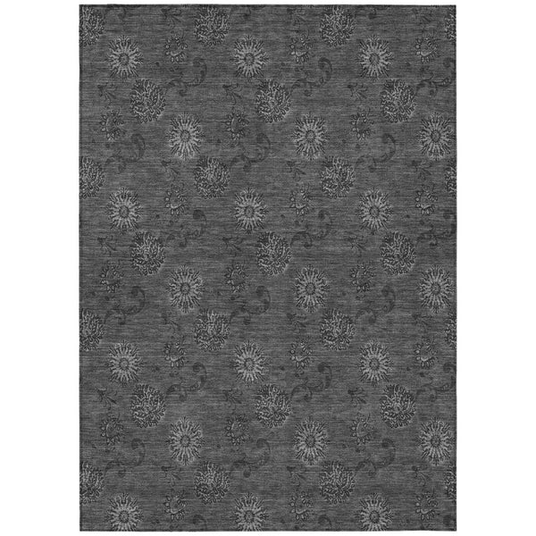 HomeRoots 9' Gray and Charcoal Floral Washable Area Rug – Timeless Style for Indoor and Outdoor Spaces 9' X 12' 586982