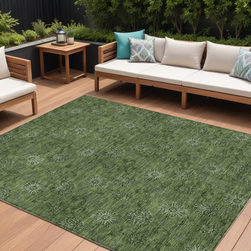 HomeRoots 9' Washable Floral Area Rug in Olive and Green - Durable, Stylish, Perfect for Indoor and Outdoor Spaces 9' X 12' 586988
