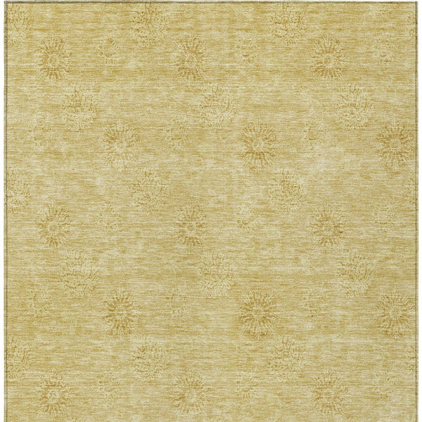 Homeroots 3' Gold Floral Washable Area Rug - Durable Indoor Outdoor Accent For Living Room, Patio & More 3' X 5' Polyester 586990