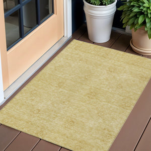 Homeroots 3' Gold Floral Washable Area Rug - Durable Indoor Outdoor Accent For Living Room, Patio & More 3' X 5' Polyester 586990