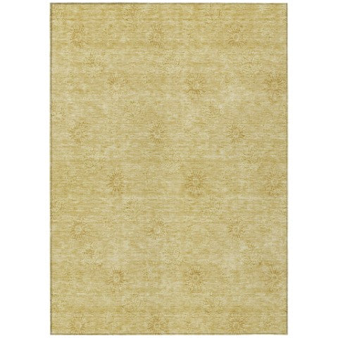 Homeroots 3' Gold Floral Washable Area Rug - Durable Indoor Outdoor Accent For Living Room, Patio & More 3' X 5' Polyester 586990