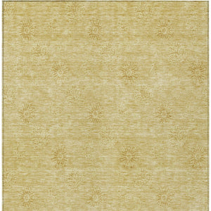 Homeroots 3' Gold Floral Washable Area Rug - Durable Indoor Outdoor Accent For Living Room, Patio & More 5' X 8' Polyester 586991