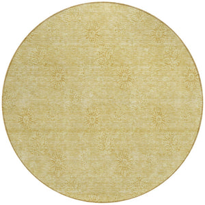 Homeroots 3' Gold Floral Washable Area Rug - Durable Indoor Outdoor Accent For Living Room, Patio & More 8' Round Polyester 586992