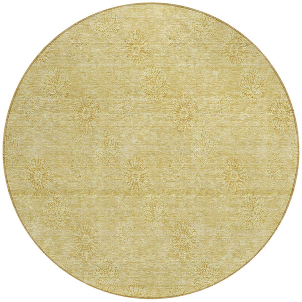 Homeroots 3' Gold Floral Washable Area Rug - Durable Indoor Outdoor Accent For Living Room, Patio & More 8' Round Polyester 586992