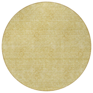 Homeroots 3' Gold Floral Washable Area Rug - Durable Indoor Outdoor Accent For Living Room, Patio & More 8' Round Polyester 586992