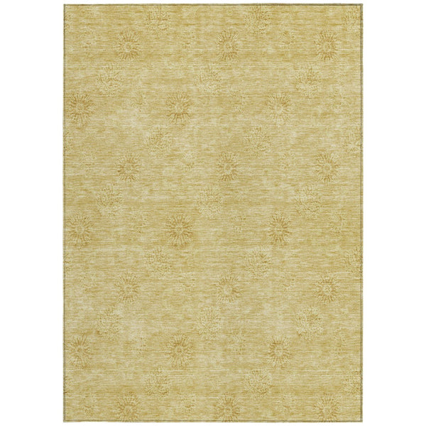 Homeroots 3' Gold Floral Washable Area Rug - Durable Indoor Outdoor Accent For Living Room, Patio & More 10' X 14' Polyester 586995