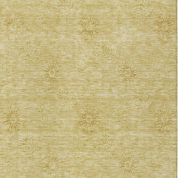 Homeroots 3' Gold Floral Washable Area Rug - Durable Indoor Outdoor Accent For Living Room, Patio & More 10' X 14' Polyester 586995