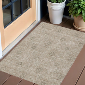 Homeroots 3' Gold Floral Washable Area Rug - Durable Indoor Outdoor Accent For Living Room, Patio & More 3' X 5' Polyester 586996