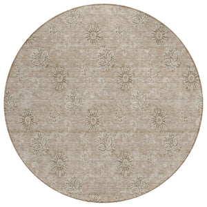 HomeRoots 5' Durable Khaki Beige Floral Area Rug for Indoor and Outdoor Use - Machine Washable, Stylish Comfort 8' Round 586998
