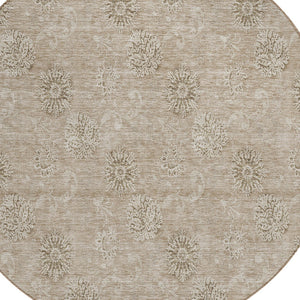 Homeroots 3' Gold Floral Washable Area Rug - Durable Indoor Outdoor Accent For Living Room, Patio & More 8' Round Polyester 586998