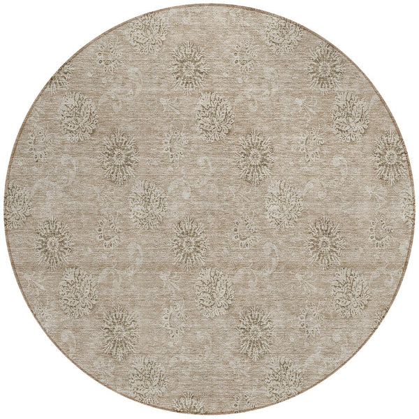 Homeroots 3' Gold Floral Washable Area Rug - Durable Indoor Outdoor Accent For Living Room, Patio & More 8' Round Polyester 586998
