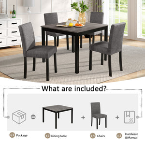 English Elm 5-Piece Stylish Dining Table Set For 4 With Upholstered Chairs, Light Grey & Black, Modern Design W1998P195207