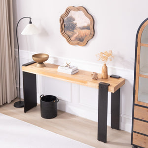 English Elm Rustic Industrial Console Table Weathered Steel Legs Engineered Wood Entryway Accent W2729P414724