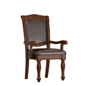 Graham Rubberwood Arm Chair with Faux Leather Seat and Cherry Finish