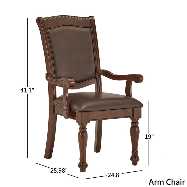 Graham Rubberwood Arm Chair with Faux Leather Seat and Cherry Finish
