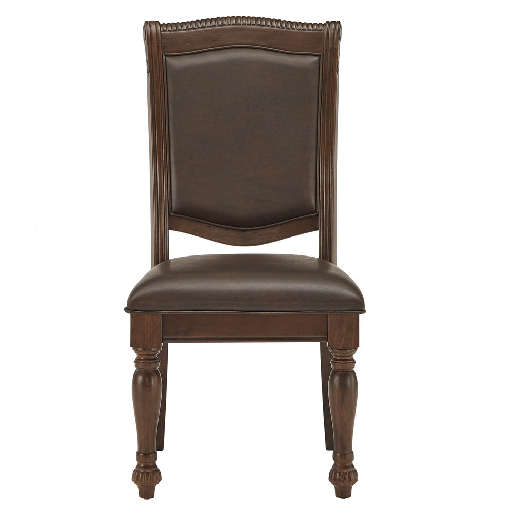 Homelegance Graham Rubberwood Dining Chair Cherry Faux Leather Traditional Elegance 586S-BR
