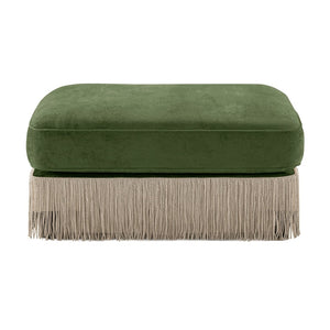 English Elm Ottoman Velvet Tufted Sectional with Tassel Skirt French Luxe Chesterfield Lounge Accent Green W714P450858